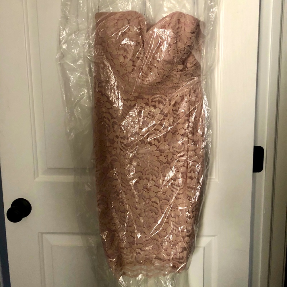 Rose short strapless lace dress